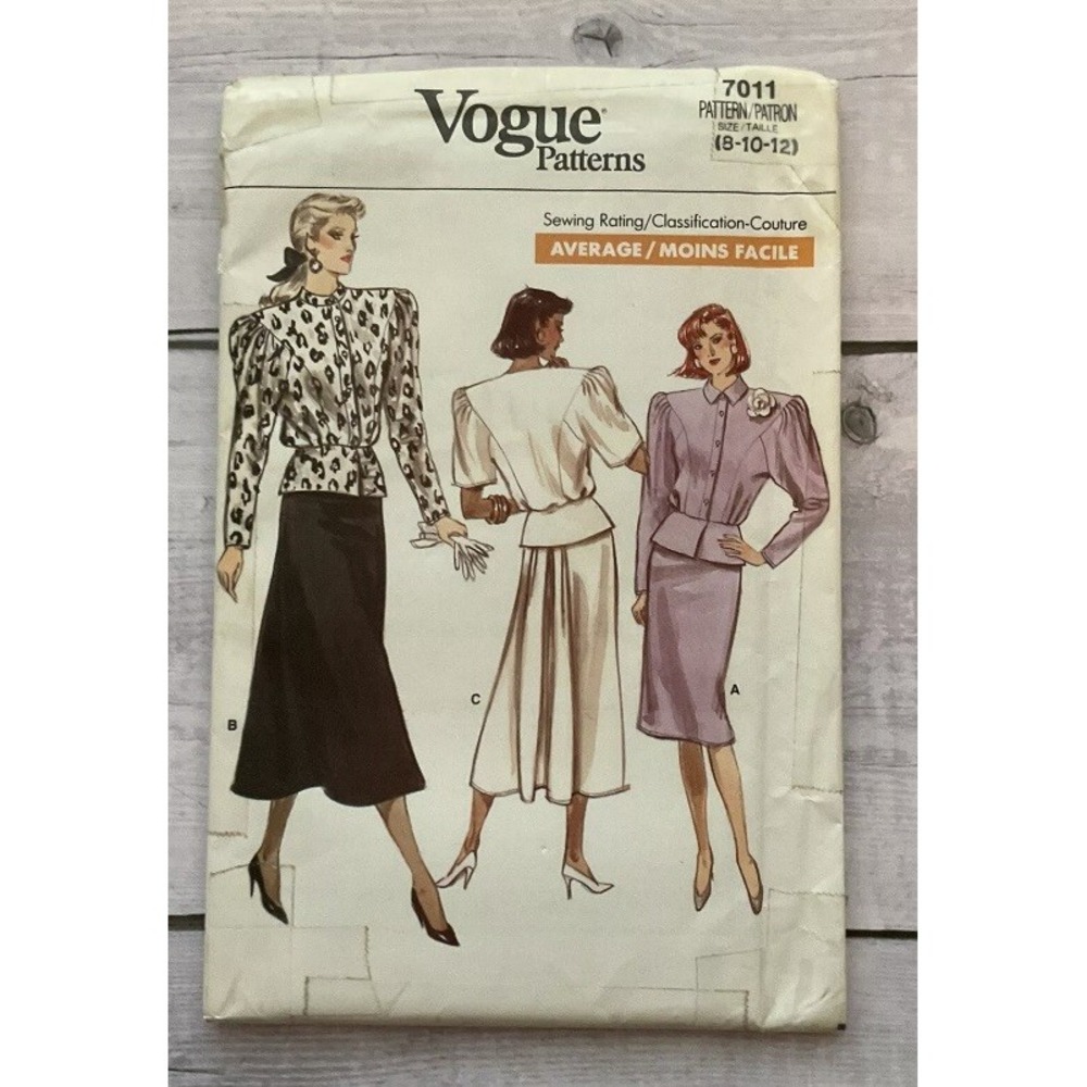 Vogue 7011 Sewing Pattern Peplum Blouse Skirt Straight A-Line Miss Sz 8-12 Cut